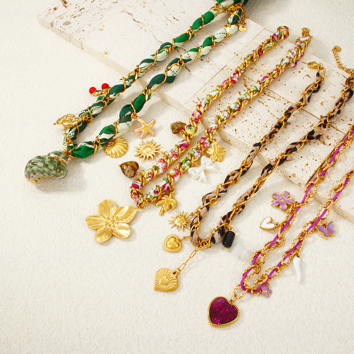 个性化定制18K镀金不锈钢彩色绳索项链